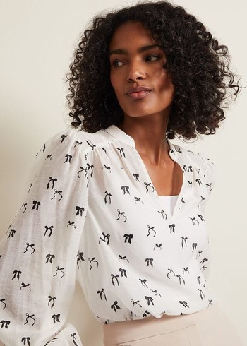 Phase Eight Taytum Bow Print Shirts White Canada | VISRDW-970